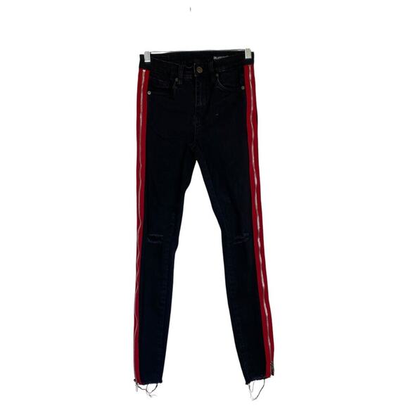 BLANK NYC The Rivington Black High-Rise Zippered Leg Jeans Tuxedo Stripe Size 25 - Picture 3 of 12